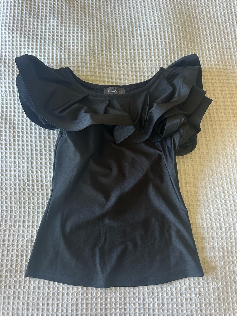 Gracia Black Structured Ruffle Top - Picture 2 of 5